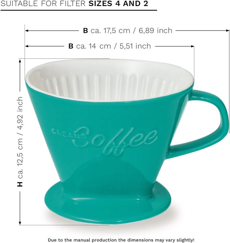 Creano XXL Porcelain Coffee Dripper Ceramic Cone Brewer - Filter Size 4 Green - huge and heavy quality 800gr/28oz - 6 Colours availeble - Image 2