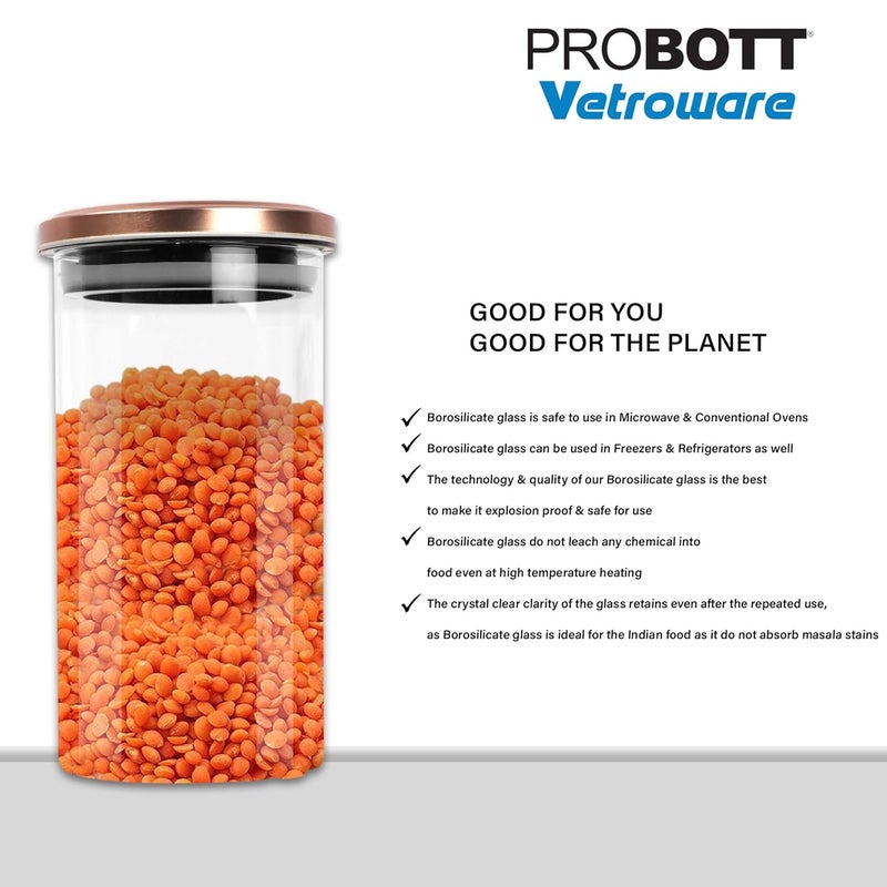 PROBOTT PROBOTT Vetroware Glass jar Container, Coming with Metal Golden Color Air Tight and Rust Proof Cap, PV Round Stora Jar 1100ml  - Image 5