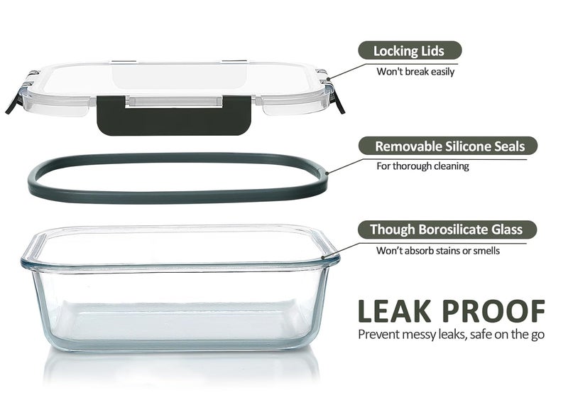 M MCIRCO [5-Packs, 36 Oz.] Glass Meal Prep Containers with Lifetime Lasting Snap Locking Lids Glass Food Containers,Airtight Lunch Container,Microwave, Oven, Freezer and Dishwasher Safe(4.5 Cup)  - Image 3