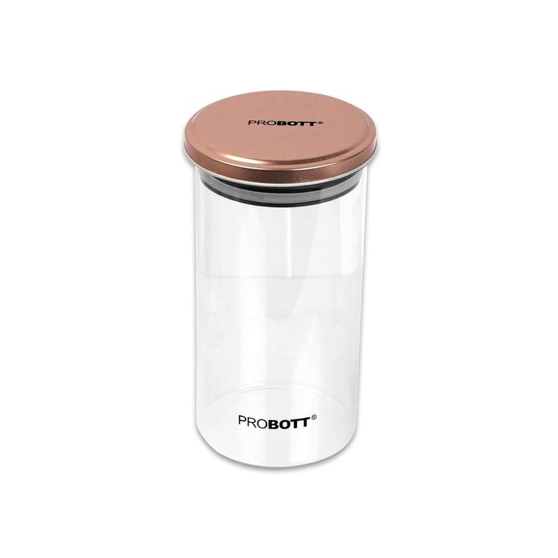 PROBOTT PROBOTT Vetroware Glass jar Container, Coming with Metal Golden Color Air Tight and Rust Proof Cap, PV Round Stora Jar 1100ml  - Image 1