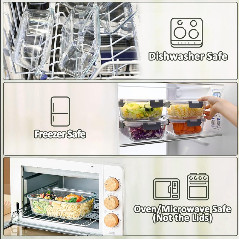 M MCIRCO [5-Packs, 36 Oz.] Glass Meal Prep Containers with Lifetime Lasting Snap Locking Lids Glass Food Containers,Airtight Lunch Container,Microwave, Oven, Freezer and Dishwasher Safe(4.5 Cup)  - Image 4