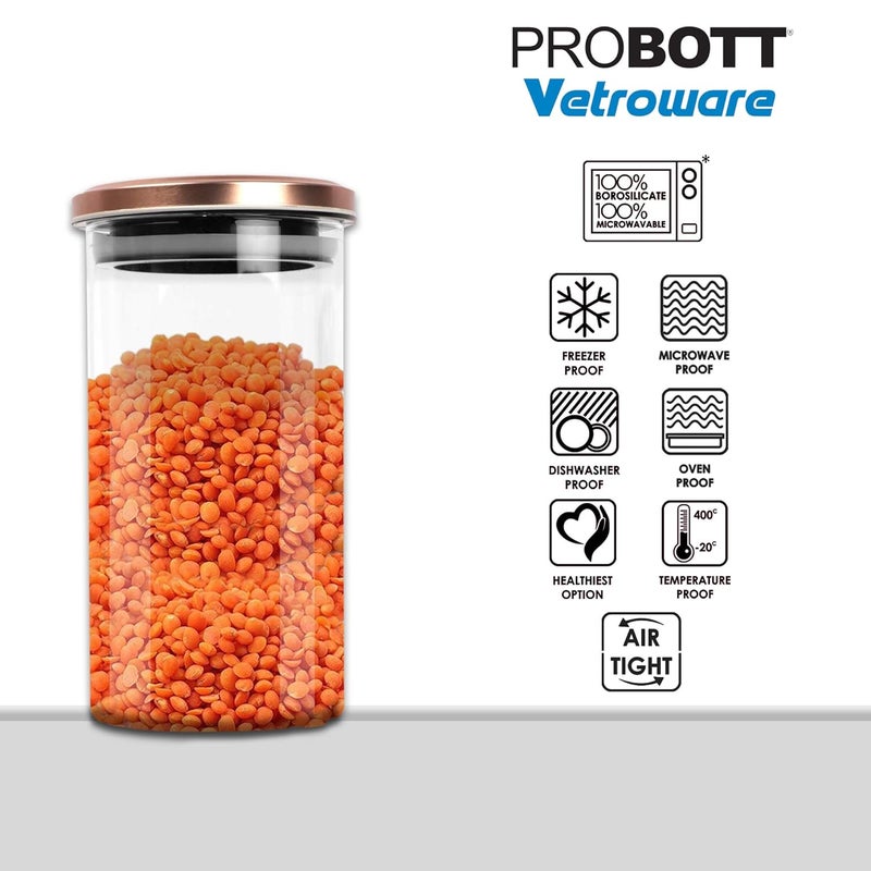 PROBOTT PROBOTT Vetroware Glass jar Container, Coming with Metal Golden Color Air Tight and Rust Proof Cap, PV Round Stora Jar 1100ml  - Image 4