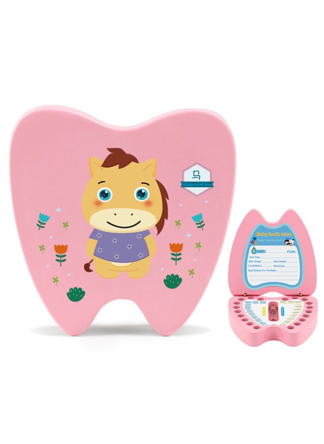 Generic - English Version Wooden Children's Deciduous Teeth Storage Box Baby's Teeth Changing Storage Box Teeth Dropping Memorial Collection Creative Home-Color:Pink Zodiac Monkey (English Version) - Image 1