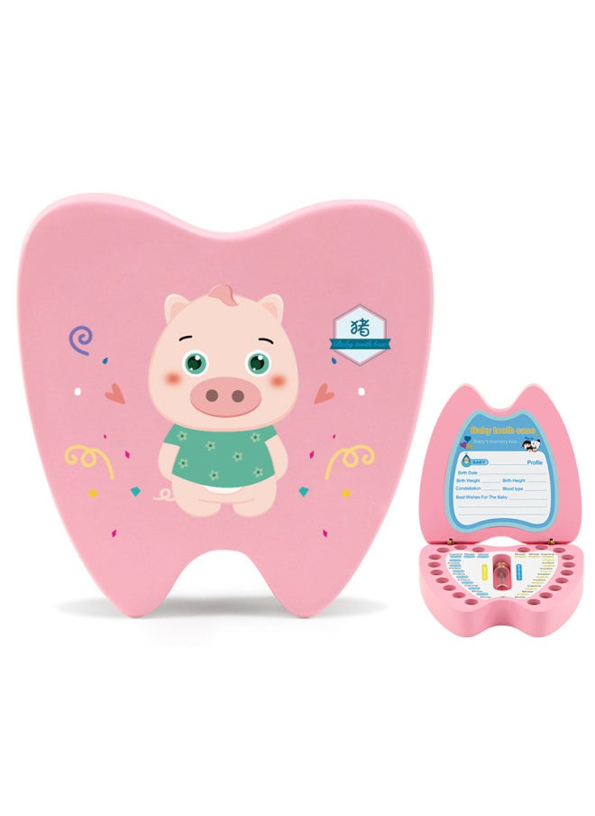Generic - English Version Wooden Children's Deciduous Teeth Storage Box Baby's Teeth Changing Storage Box Teeth Dropping Memorial Collection Creative Home-Color:Pink Zodiac Monkey (English Version) - Image 1