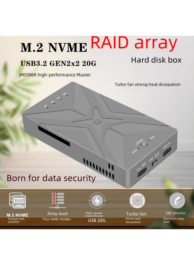 Generic M.2 Nvme Ssd Raid Array Mobile Hard Drive Box Usb3.2 Gen2x2 20g 586r Digital Computer Mobile Hard Drive Case-Color:Dark Gray  - Image 2