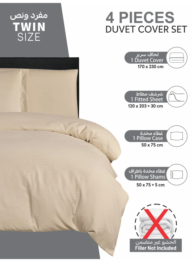 Donetella Striped Duvet Cover Set Single Size 170x230 cm - 4-Pcs Bed Set, Microfiber Fabric - 1 Duvet Cover, 1 Fitted Sheet, 1 Pillow Sham, 1 Pillowcase (Filler Not Included)