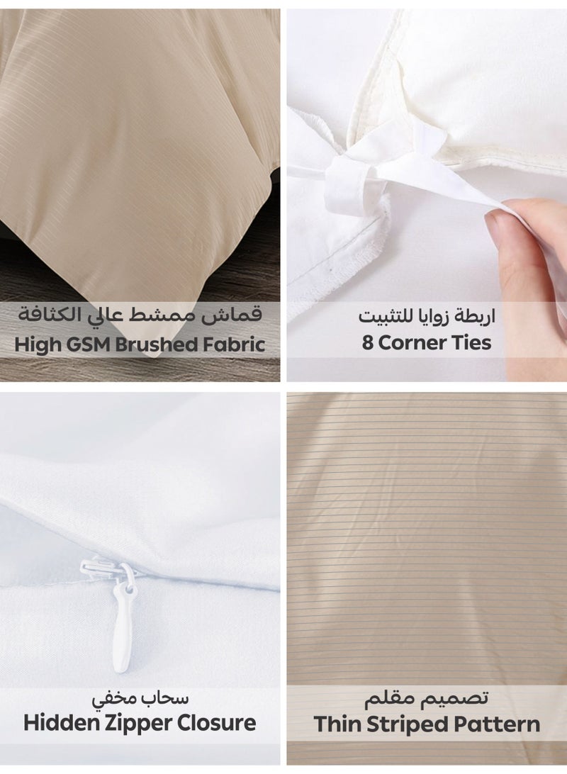 Doona Striped Duvet Cover Set Twin Size Fits 120 x 200 cm - 4-Pcs Bed Set, Microfiber Fabric - 1 Duvet Cover, 1 Fitted Sheet, 1 Pillow Sham, 1 Pillowcase (Filler Not Included) - Image 4