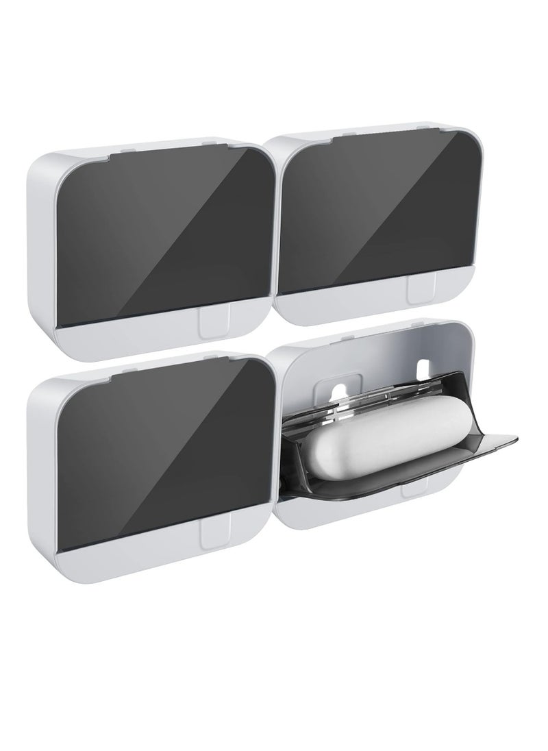 Oasisgalore - 4 PCS Bar Soap Holder Dish with Lid，Wall Mounted Soap Box Tray Soap Container for Bathroom - Image 1