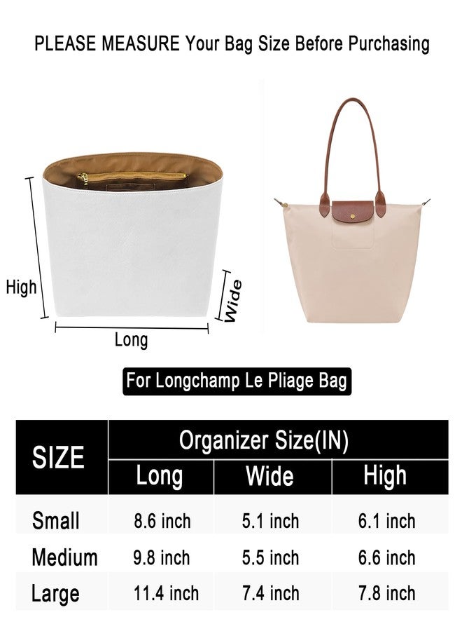 LOUKAYCCI منظم محفظة ورقي جديد من LOUKAYCCI من دوبونت لحقيبة اليد Longchamp Le Pliage M (أبيض وبني، متوسط) - Image 2