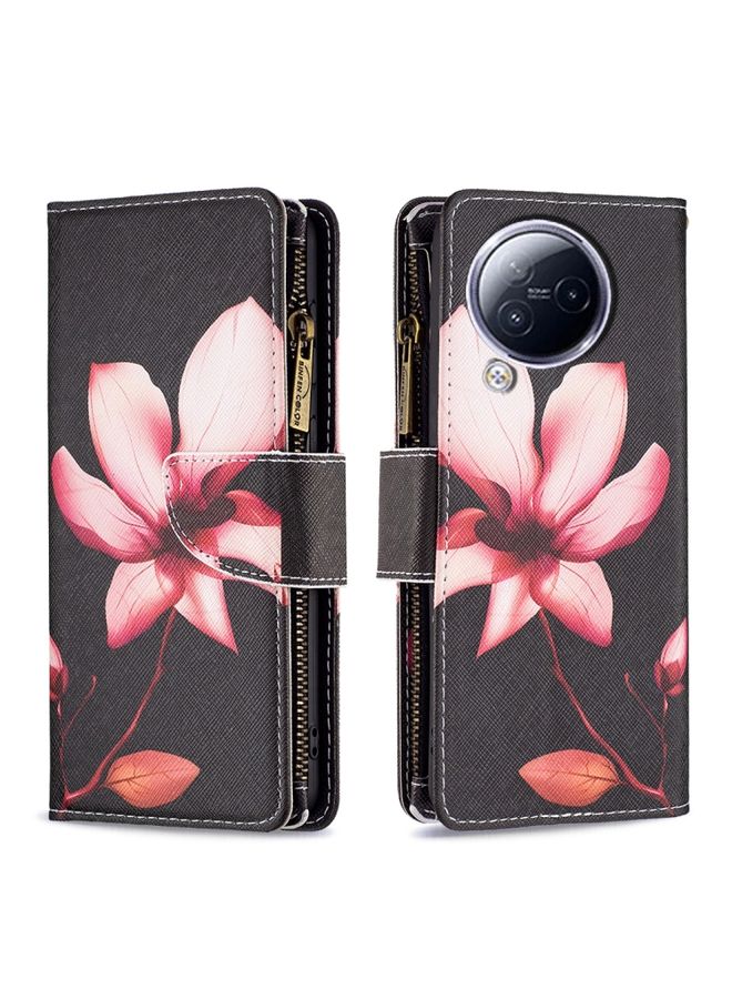 HuHa Case Cover For Xiaomi Civi 3 5G Colored Drawing Pattern Zipper Leather Phone Case Lotus 