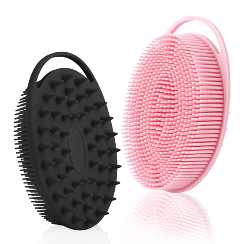 KQNBI Silicone Body Scrubber, Silicone Loofah, 2 Pcs Silicone Shower Scrubber, Exfoliating Silicone Shower Scrubber, 2 in 1 Silicone Body Scrub Brush Scalp Massager Shampoo Brush for All Skin Men Women Kids - Image 1