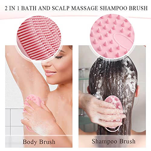 KQNBI Silicone Body Scrubber, Silicone Loofah, 2 Pcs Silicone Shower Scrubber, Exfoliating Silicone Shower Scrubber, 2 in 1 Silicone Body Scrub Brush Scalp Massager Shampoo Brush for All Skin Men Women Kids - Image 2