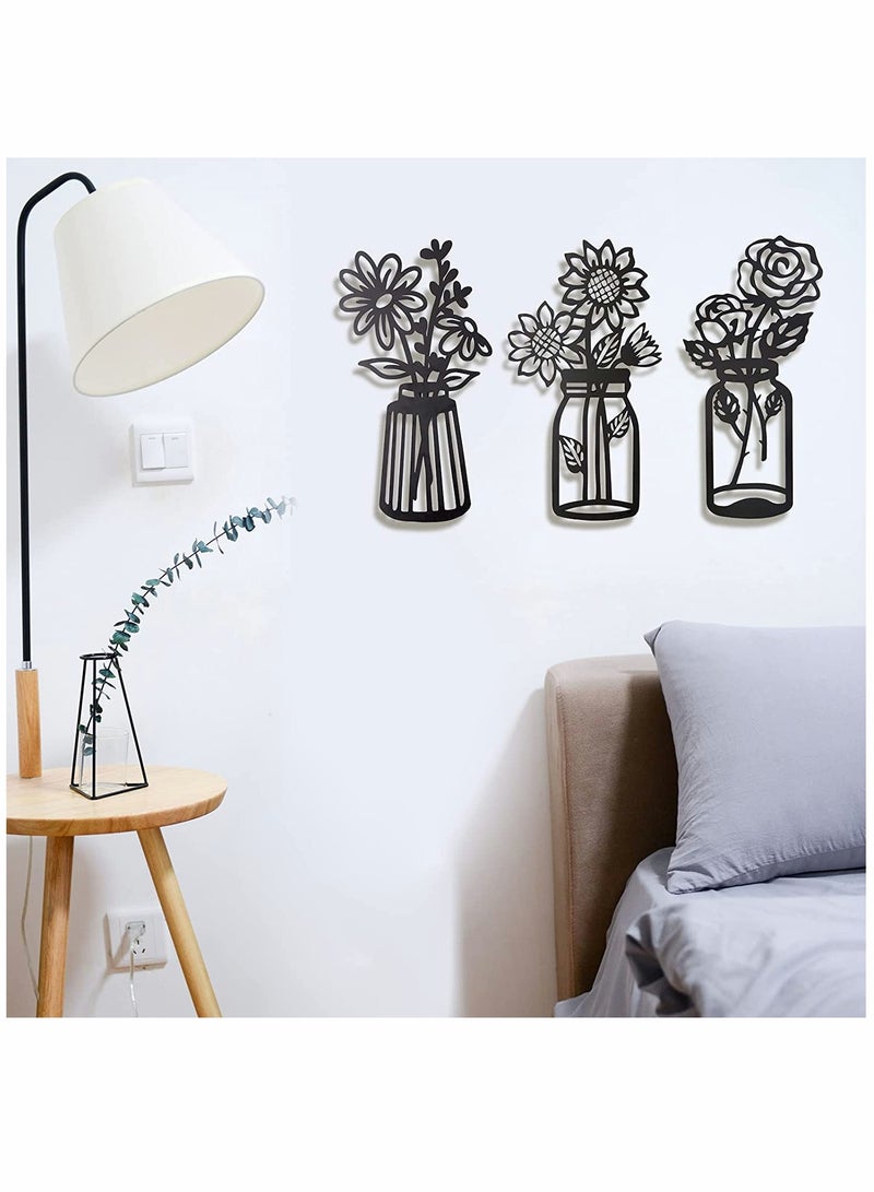 KASTWAVE زهور معدنية، ديكور حائط، minimalism، ديكور فن الحائط، فن الحائط، ديكور زهرة حديدية سوداء، تمثال حائط معدني، لزينة الشرفة أو البلكونة أو الحمام، مجموعة ديكور فن الحائط للحمام مكونة من 3 - Image 5
