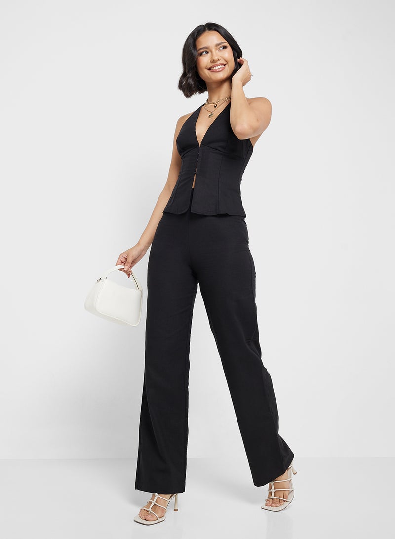 Ginger Halter Neck Vest Top & Straight Fit Pant Set - Image 1