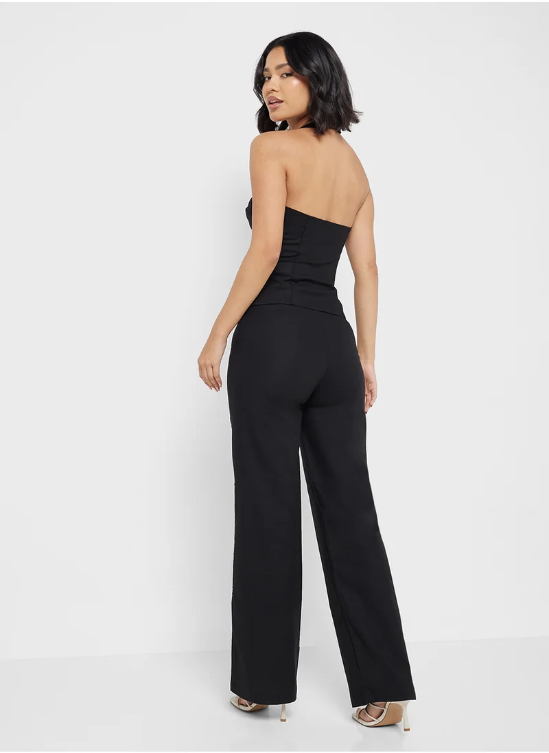 جينجر Halter Neck Vest Top & Straight Fit Pant Set