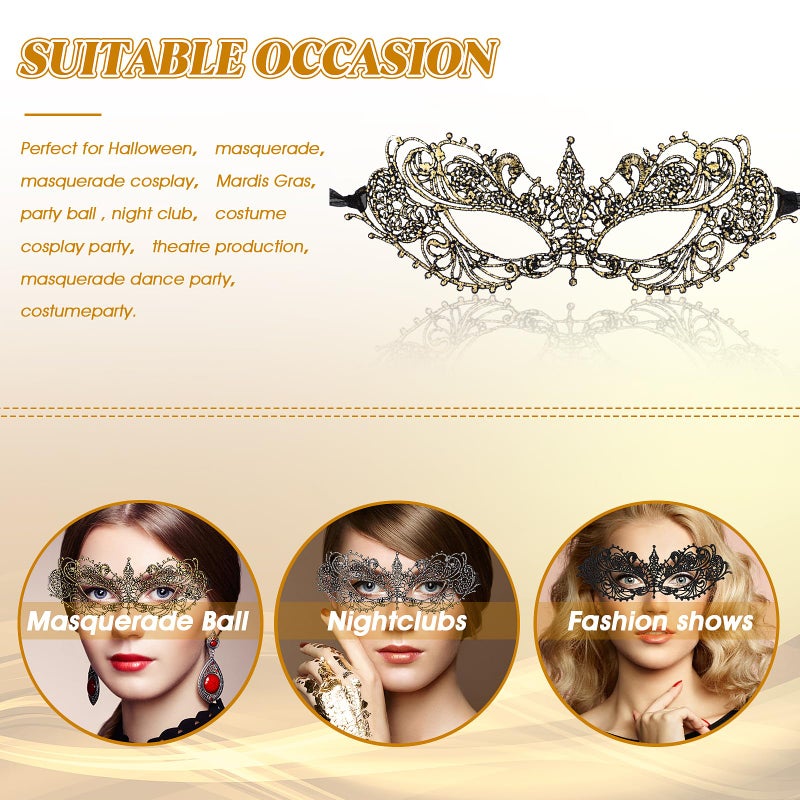 WY LIGHTING LEVEL 3 Pieces Masquerade Mask for Women, Fancy Dress Masks Lace Face Mask Venetian Masks Mardi Gras Masks, Lace Mask for Ball Party Venetian Masquerade Costume Halloween Masquerade Party(20cm/7.84inch) - Image 3