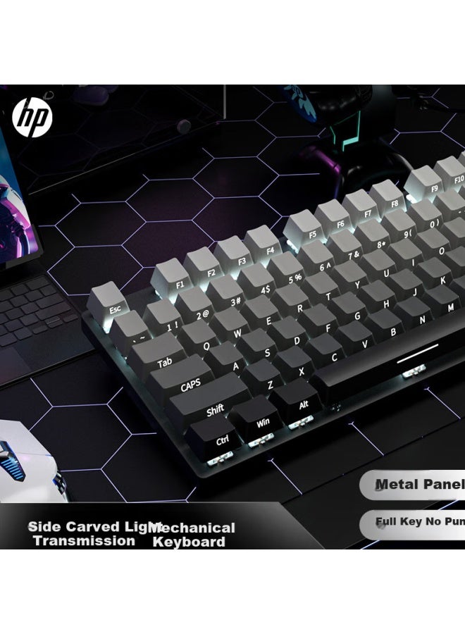 HP لوحة مفاتيح ميكانيكية من HP، لوحة مفاتيح ألعاب سلكية للمكتب والرياضات الإلكترونية، متوافقة مع أجهزة الكمبيوتر المكتبية والمحمولة، منقوشة من الجانبين بتدرج رمادي ضبابي وأبيض، مفتاح أزرق، 104 مفاتيح - Image 1