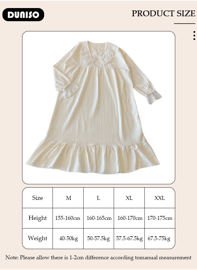 DUNISO Women's Long Sleeve Nightgown, Soft Comfortable Cotton Sleepwear Dress, Ventilate Square Neck Home Wear with Bow Decoration, Lounge Dress for Can Be Worn Outside  - Image 4