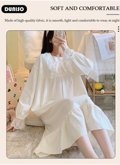 DUNISO Women's Long Sleeve Nightgown, Soft Comfortable Cotton Sleepwear Dress, Ventilate Square Neck Home Wear with Bow Decoration, Lounge Dress for Can Be Worn Outside  - Image 3