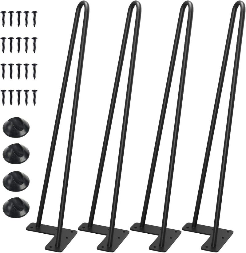 ZITONIOM ZITONIOM Powder Coated Heavy Duty Hairpin Furniture Legs Set of 4 Black Finish Ideal for Desk Console Table FourLegged Design Enhance Your Furniture with Style and Durability 18inch 2Rod Pinleg - Image 1