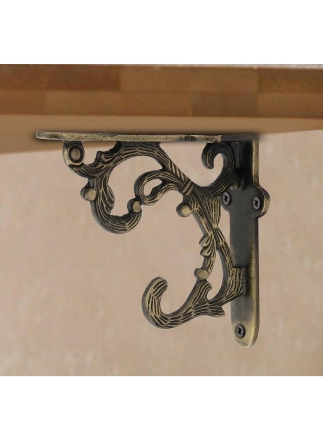 GHAR DWAR Metal Handcrafted Shelf Bracket for Floating Shelves L Angle Decorative L Shaped Corner Brace Joint Heavy Duty Wall Mounted Shelf Supporter Corner Brace Holder (Pack of 4, Brass Antique) - Image 5
