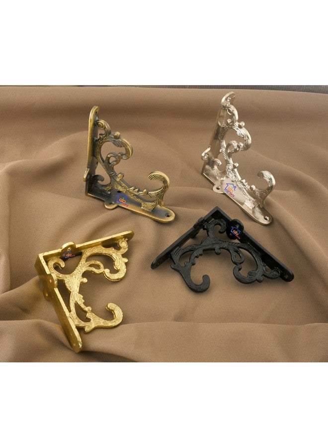 GHAR DWAR Metal Handcrafted Shelf Bracket for Floating Shelves L Angle Decorative L Shaped Corner Brace Joint Heavy Duty Wall Mounted Shelf Supporter Corner Brace Holder (Pack of 4, Brass Antique) - Image 4