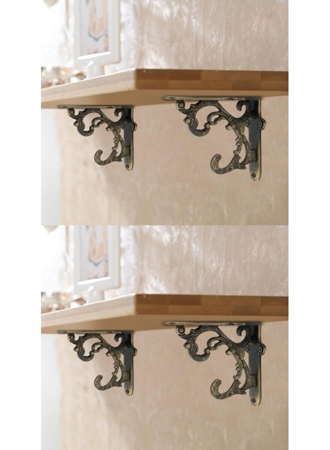 GHAR DWAR Metal Handcrafted Shelf Bracket for Floating Shelves L Angle Decorative L Shaped Corner Brace Joint Heavy Duty Wall Mounted Shelf Supporter Corner Brace Holder (Pack of 4, Brass Antique) - Image 1
