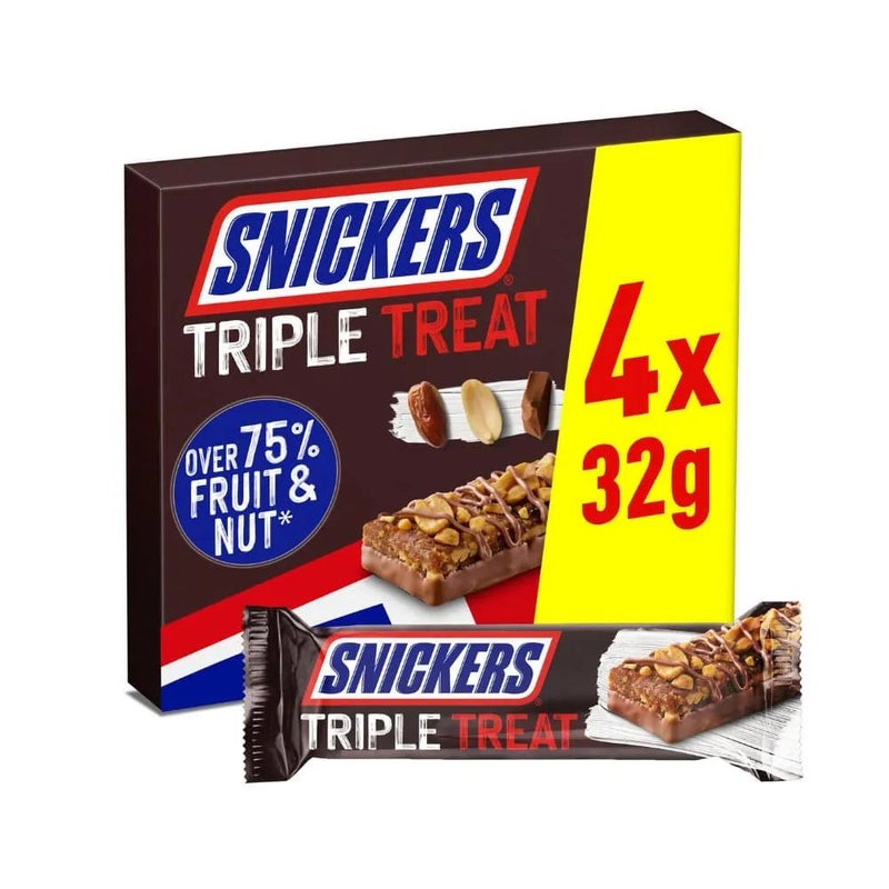 Snickers Triple Treat Fruit and Nut Chocolate Bars- 4 X 32gms