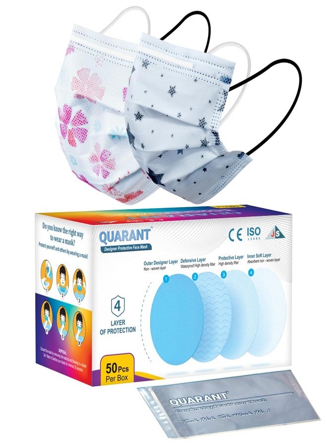 QUARANT Meltblown - Dual SMMS Fabric 4 Ply Designer Protective Face Mask with Nose Clip and Reusable Travel Pouch, Fashion That's Safe (White Combo, Pack of 50) for Unisex - Image 1