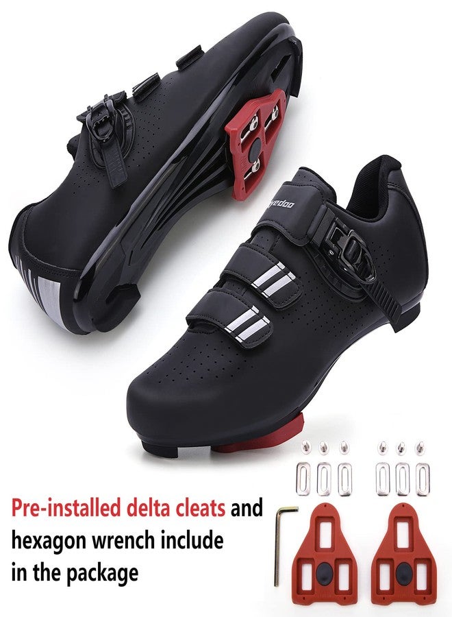 Kyedoo Mens Womens Cycling Shoes Compatible with Pelaton Bike Shoes Road Bike Riding Bicycle Pre-Installed with Delta Cleats Clip Indoor Outdoor Pedal Size 10.5 Black - Image 3