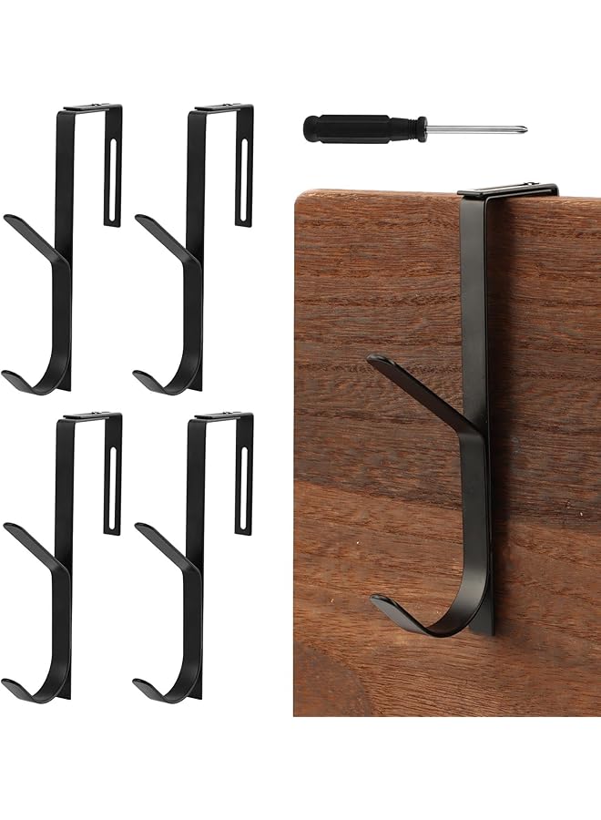 promass 4 Pcs Heavy Duty Iron Door Hooks, Black, Minimalist Style, Over The Door Hooks for Hanging, Cubicle Hooks for Wall Panel, Towels, Clothes, Bags - Image 1