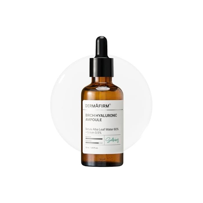 Dermafirm Birch Hyaluronic Ampoule 1.69 fl.oz, Korean Serum with Birch Water 60% + Ectoin for Dry & Sensitive Skin, Long-Lasting Moisture & Plumping Care