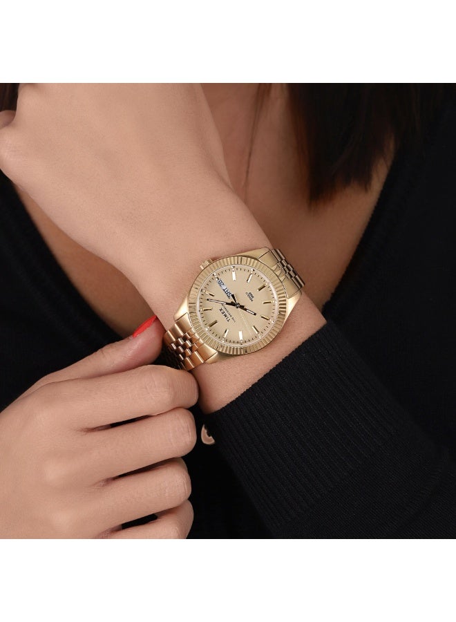 تيميكس ساعة TIMEX للنساء بهيكل من الفولاذ المقاوم للصدأ الذهبي وسوار من الفولاذ المقاوم للصدأ الذهبي - Image 5