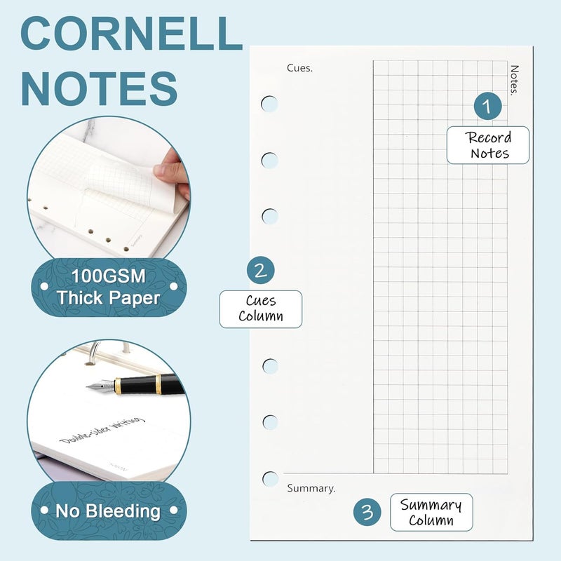 Toplive A6 Refill Paper, A6 Cornell Notetaking System Filler Paper, 6 Holes Notebook Binder Inserts Loose Leaf Paper 160 Sheets, for Business Meeting College Study Reading Notes - Image 3