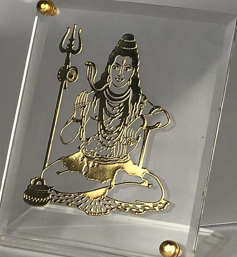 shree kreations Gold Plated Bholenath Mahadev Shiv Ji Photo Frame On Virgin Acrylic Sheet for Car Dashboard - Image 4