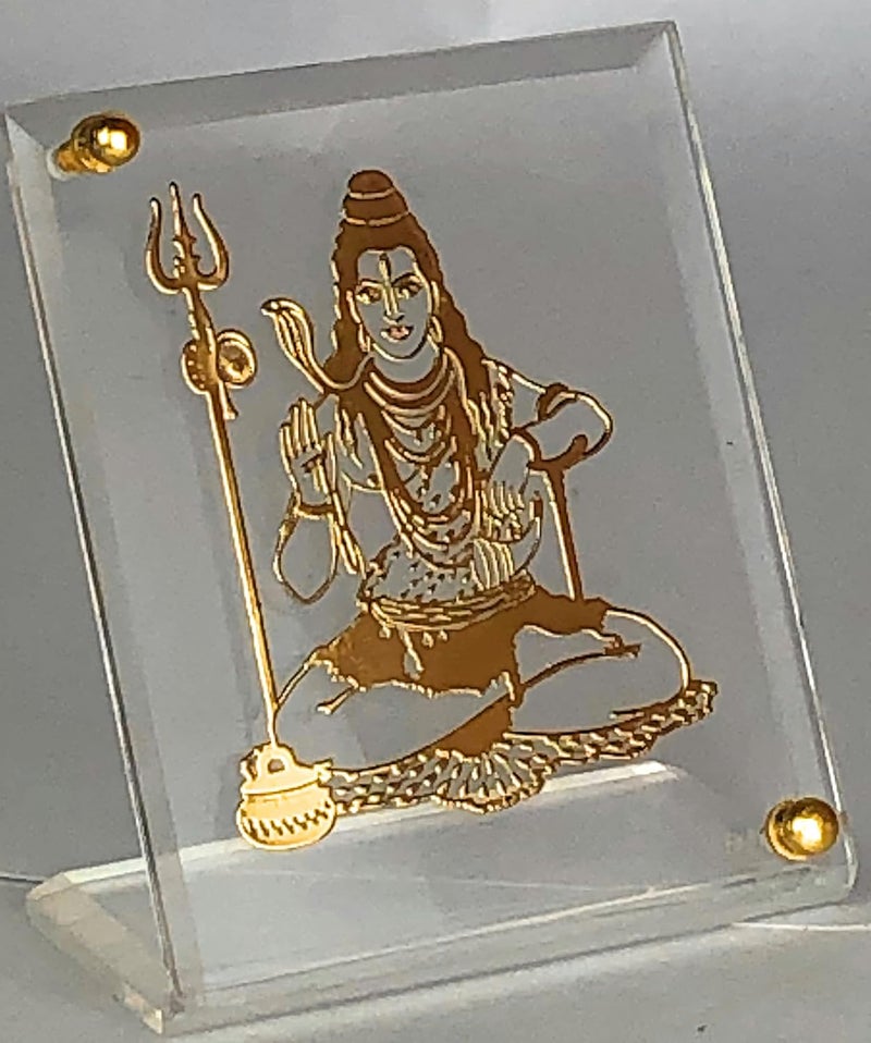 shree kreations Gold Plated Bholenath Mahadev Shiv Ji Photo Frame On Virgin Acrylic Sheet for Car Dashboard - Image 5
