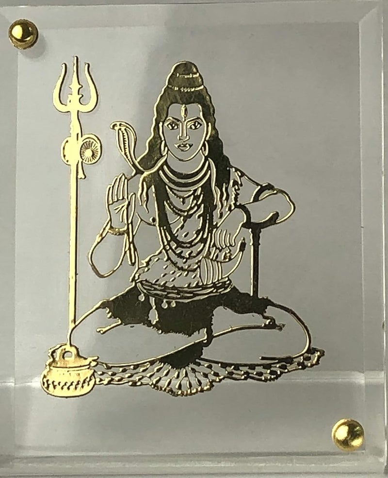 shree kreations Gold Plated Bholenath Mahadev Shiv Ji Photo Frame On Virgin Acrylic Sheet for Car Dashboard - Image 2