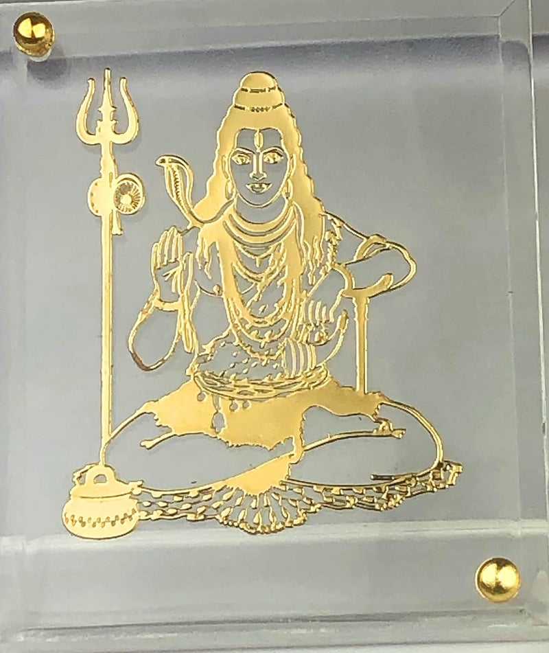 shree kreations Gold Plated Bholenath Mahadev Shiv Ji Photo Frame On Virgin Acrylic Sheet for Car Dashboard - Image 3