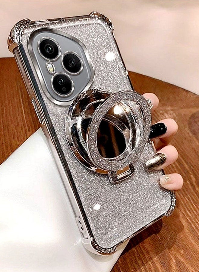 Magnetic Glitter Case for Honor 400 Pro ，Camera Lens Protector，Sparkly Stand，Makeup Mirror，Luxury Gradient Shockproof Honor 400 Pro Cover for Women Girls Gift，Silver - Image 2