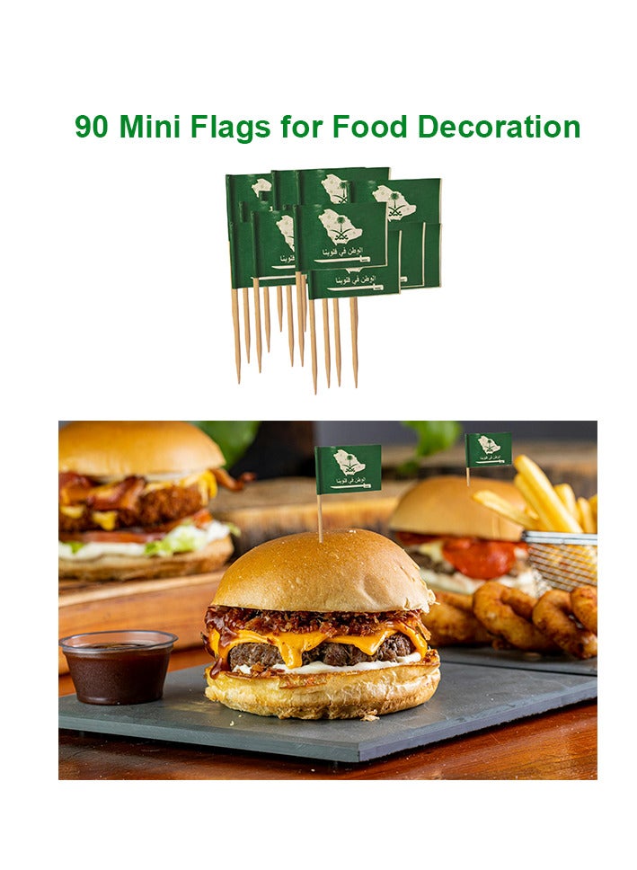 90-Piece Mini Saudi Arabia Flags For The National Day Flags Green For Food Or Other Decoration 3.5x2.5 Cm - Image 1