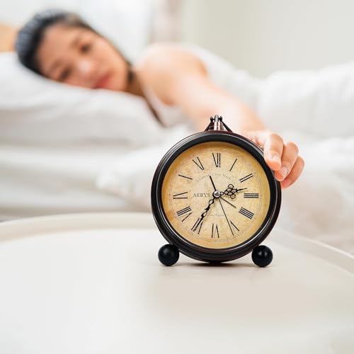 AERYS Classic Vintage Alarm Clock, Roman Number Dial, Silent Quartz Non-Ticking, Antique Style Metal Table Clock for Bedroom, Office & Home Decoration - Image 4