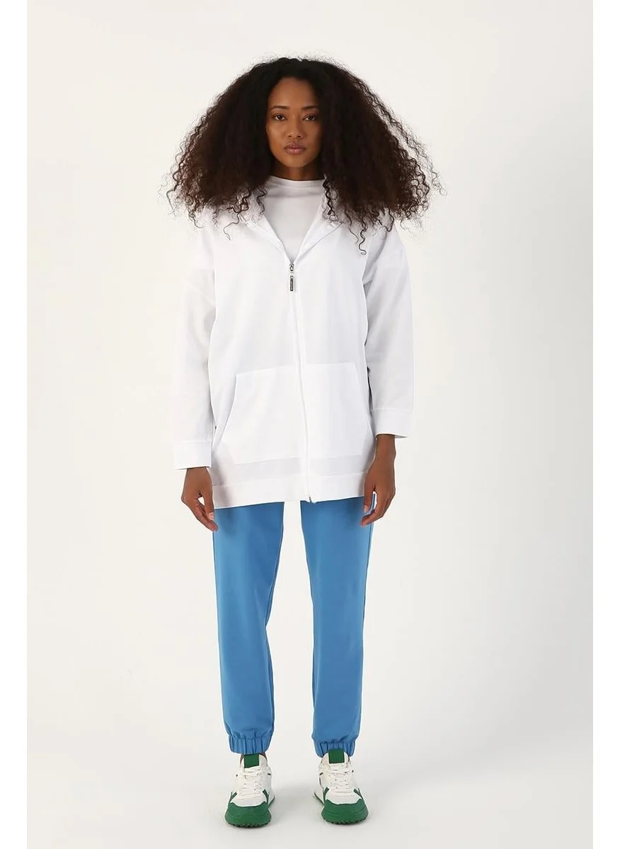 Allday White-Zipped Sweat Cardigan