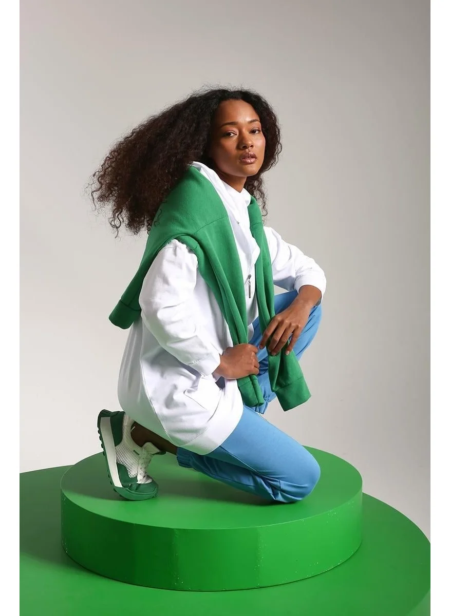 Allday White-Zipped Sweat Cardigan