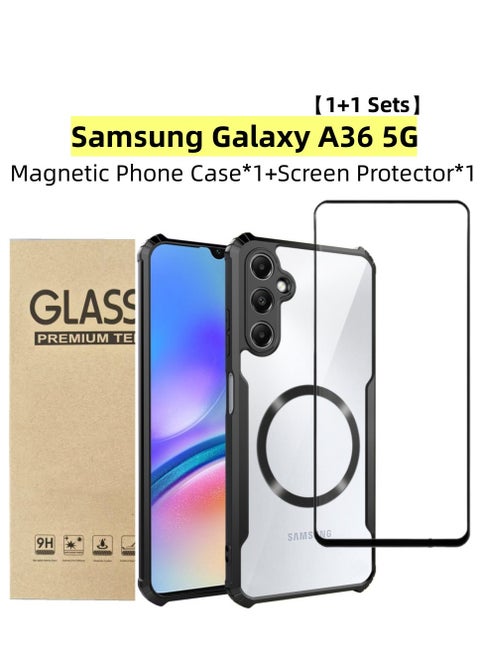 【1+1 Sets】 For Samsung Galaxy A36 5G Case  Screen Protector Magnetic Suction Car Phone Case with Anti Drop Function High Transmittance Glass Scratch Resistant Tempered Glass