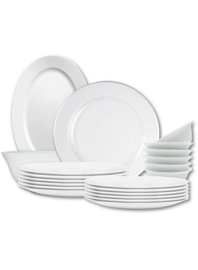 Houzi Houzi 26 Pcs Opal ware Dinner set 6 x Dinner plate 6 x Dessert plate 6 x Soup plate 6 x Bowls and 1 x Serving bowl 1 x Serving plate Microwave Freezer safe BPA Free  - Image 1
