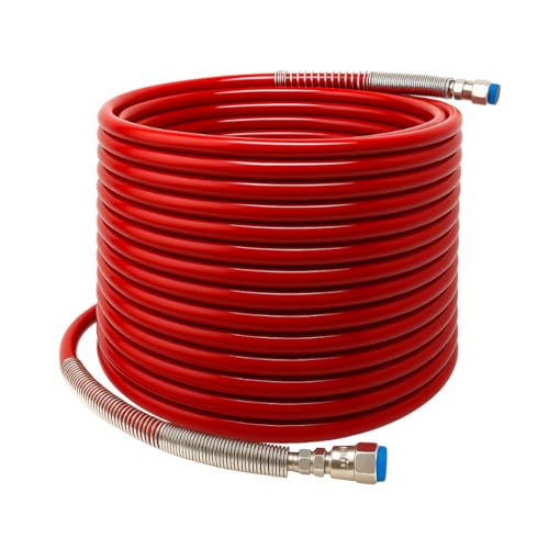 JPT 1/4" 15M Airless Paint Sprayer Hose, High-Flex PVC with Stainless Steel Spring Guard, 3300 PSI (228 Bar) Pressure Handle, SS Threaded Connection for Professional Paint Spray Machines - Image 1