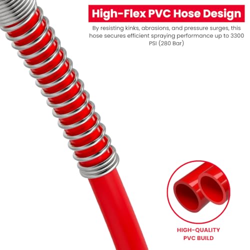 JPT 1/4" 15M Airless Paint Sprayer Hose, High-Flex PVC with Stainless Steel Spring Guard, 3300 PSI (228 Bar) Pressure Handle, SS Threaded Connection for Professional Paint Spray Machines - Image 4