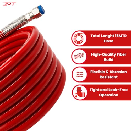 JPT 1/4" 15M Airless Paint Sprayer Hose, High-Flex PVC with Stainless Steel Spring Guard, 3300 PSI (228 Bar) Pressure Handle, SS Threaded Connection for Professional Paint Spray Machines - Image 5