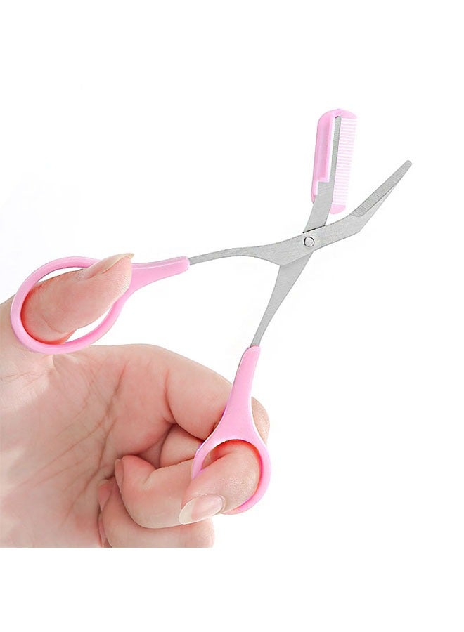Professional Eyebrow Trimmer Comb Eyelash Hair Scissors Cutter Pink - Image 3