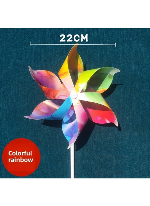 Cherry Blossom Festival Windmill Macaron Plastic Kindergarten Dance Props Handheld Wooden Pole Rotating Insert To Decorate Windmill-Color:Colorful Rainbow 22cm With 40cm Pole 10 Pieces